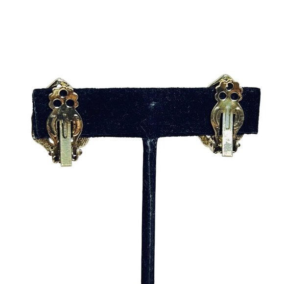 Gold Tone, Faux Pearl & Rhinestone Statement Necklace W/ Clip On Earrings (5727) - Picture 9 of 9